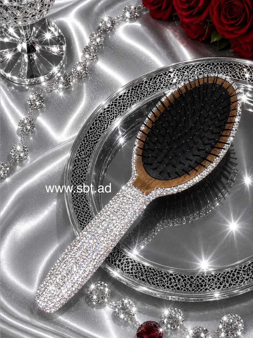NWT Rhinestone Hair Brush Sparkling Bling Swarovski Crystal + FREE Gift!